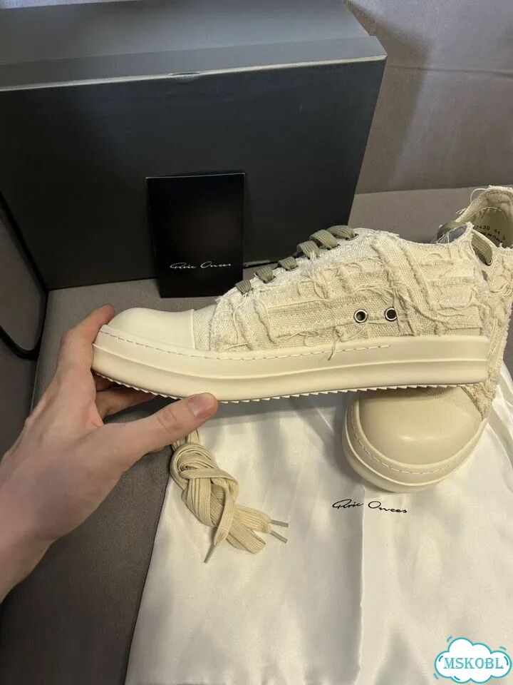 Rick owens ramones distressed low white фото 3