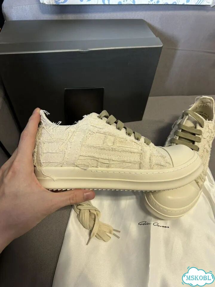 Rick owens ramones distressed low white фото 5